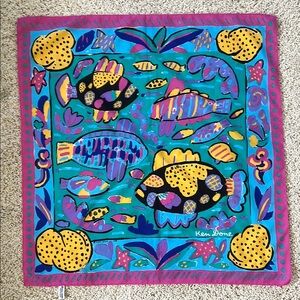 Colorful Ken Done 1985 Fish Print Scarf made in Japan